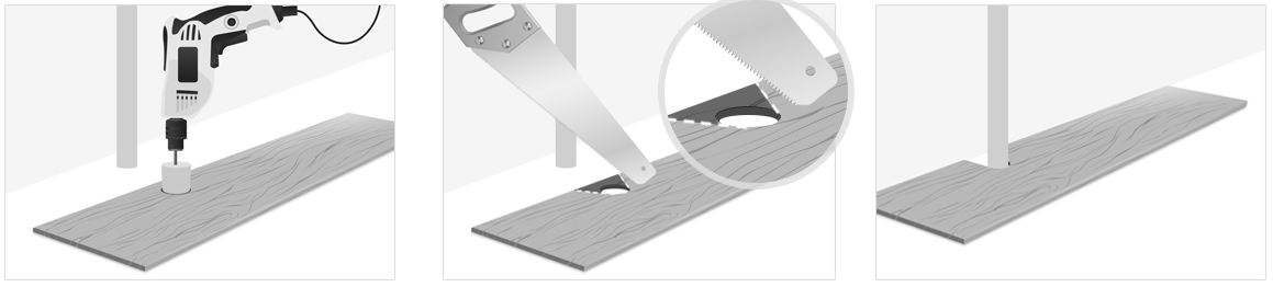 A visual explaining how to cut your floor to fit around pipework